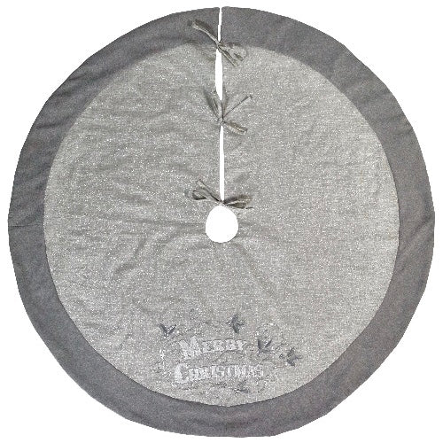 Silver "Merry Christmas" Round Tree Skirt  | Putti Christmas Celebrations Canada