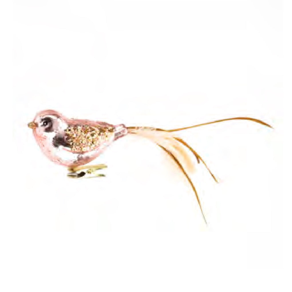 Rose Gold Glass Bird with Feather Tail