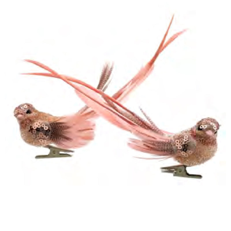 Rose Gold Feather Bird with Clip | Putti Christmas Canada