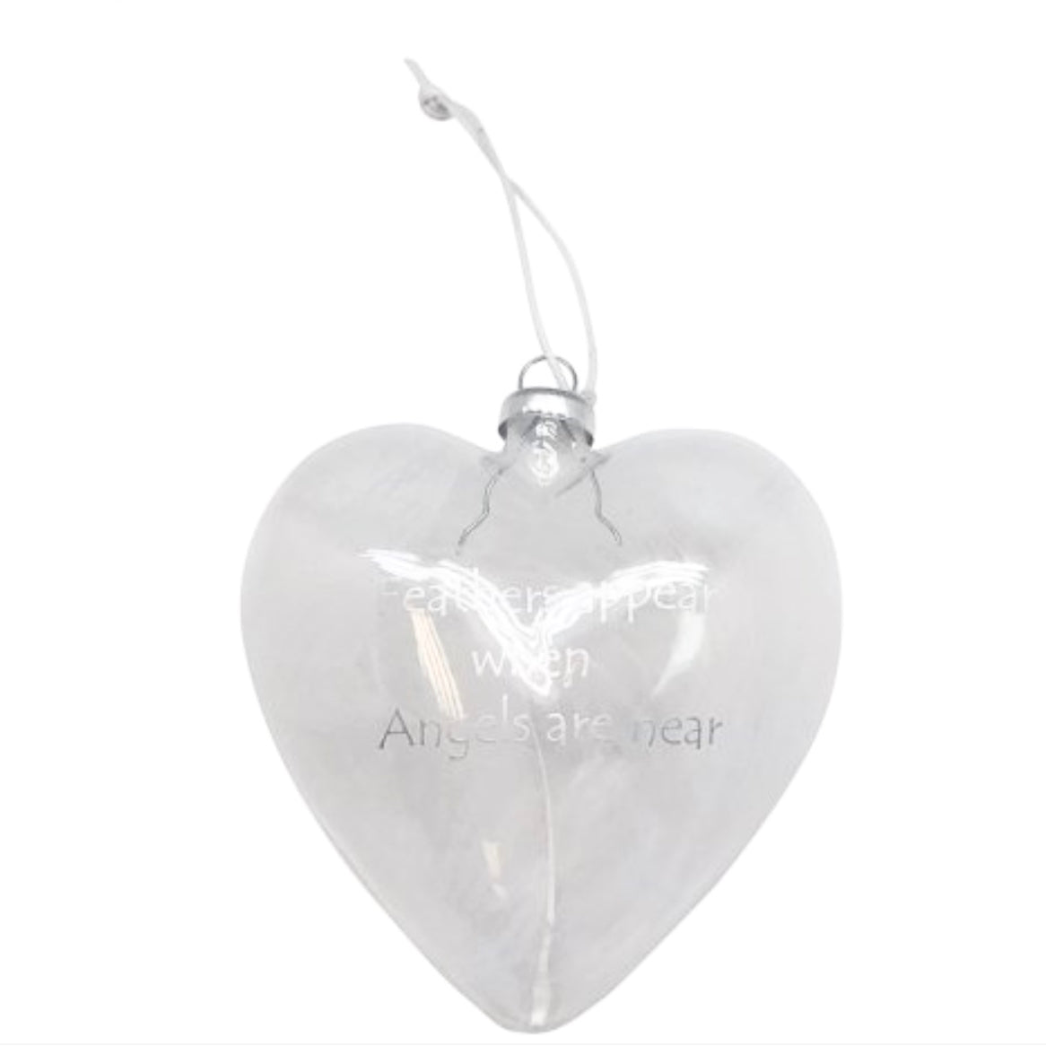 Feather Filled Glass Heart Memorial Ornament | Putti Christmas Canada