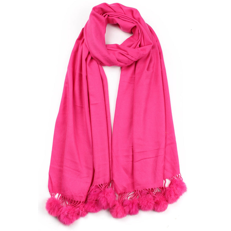 Fur Pom Pom Cashmere Scarf - Fuchsia | Putti Fine Fashions
