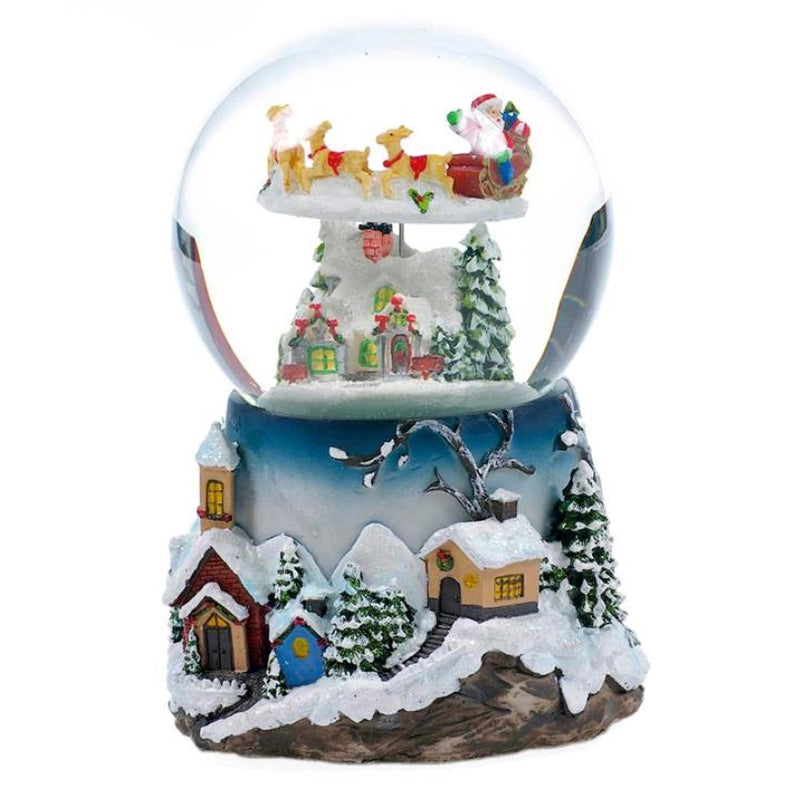 Santa's Sleigh on Rooftop Rotating Musical Snow Globe | Putti Christmas Shop | Canada 