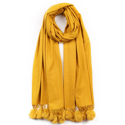 Fur Pom Pom Cashmere Scarf - Ivory | Putti Fine Fashions