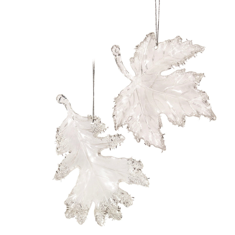 Clear Glittered Leaf Ornaments | Putti Christmas Decorations 