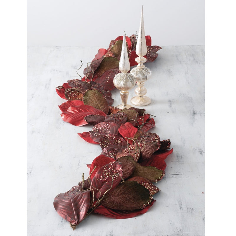 Red Magnolia Leaf Garland | Putti Christmas Decorations 