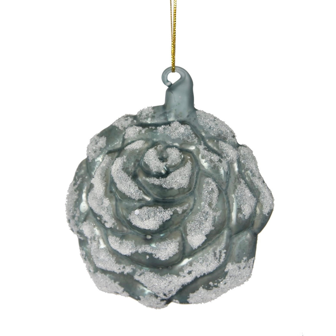 Frosted Aqua Glass Rose Ornament