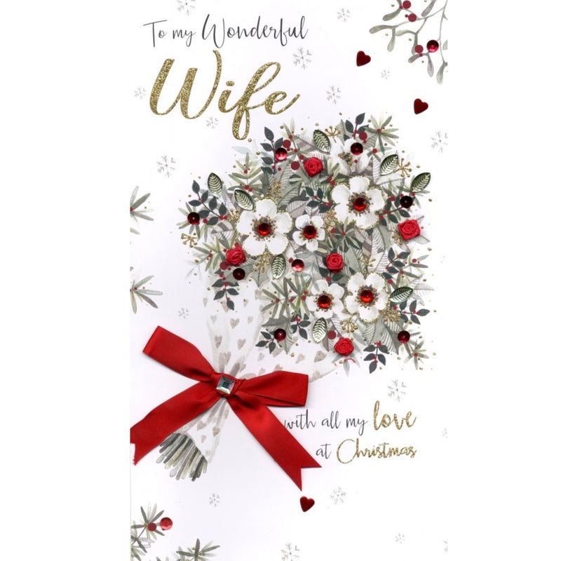 "To my Wonderful Wife" Bouquet Luxury Christmas Greeting Card