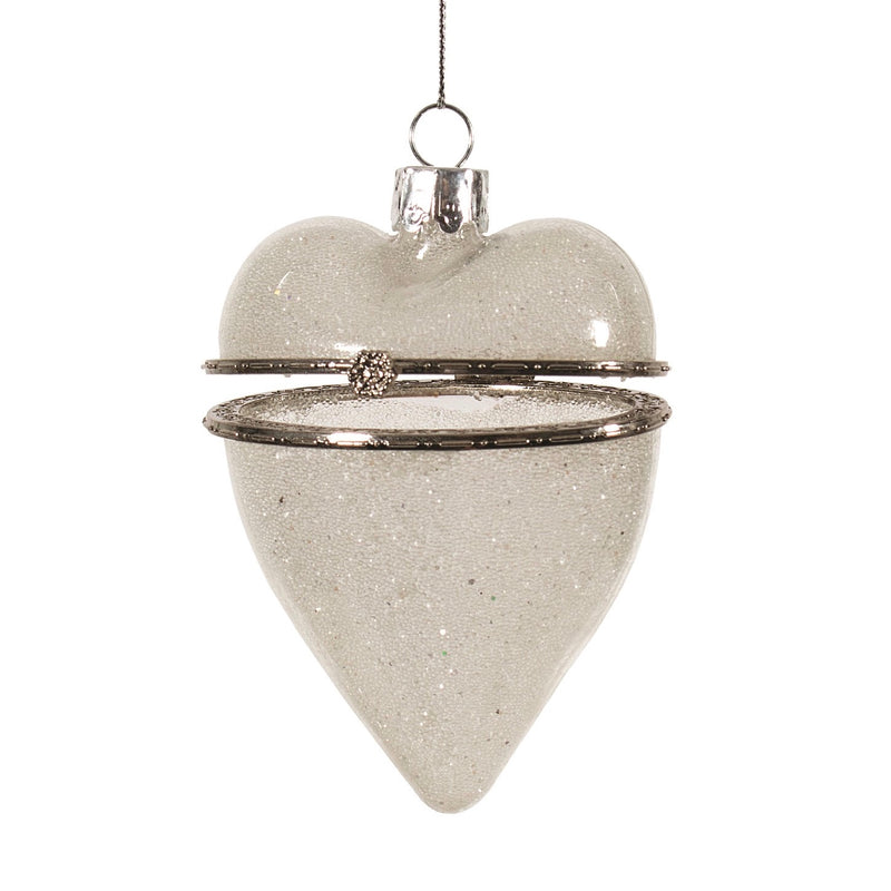 Iced Glass Heart Trinket Box Ornament  | Putti Christmas Decorations