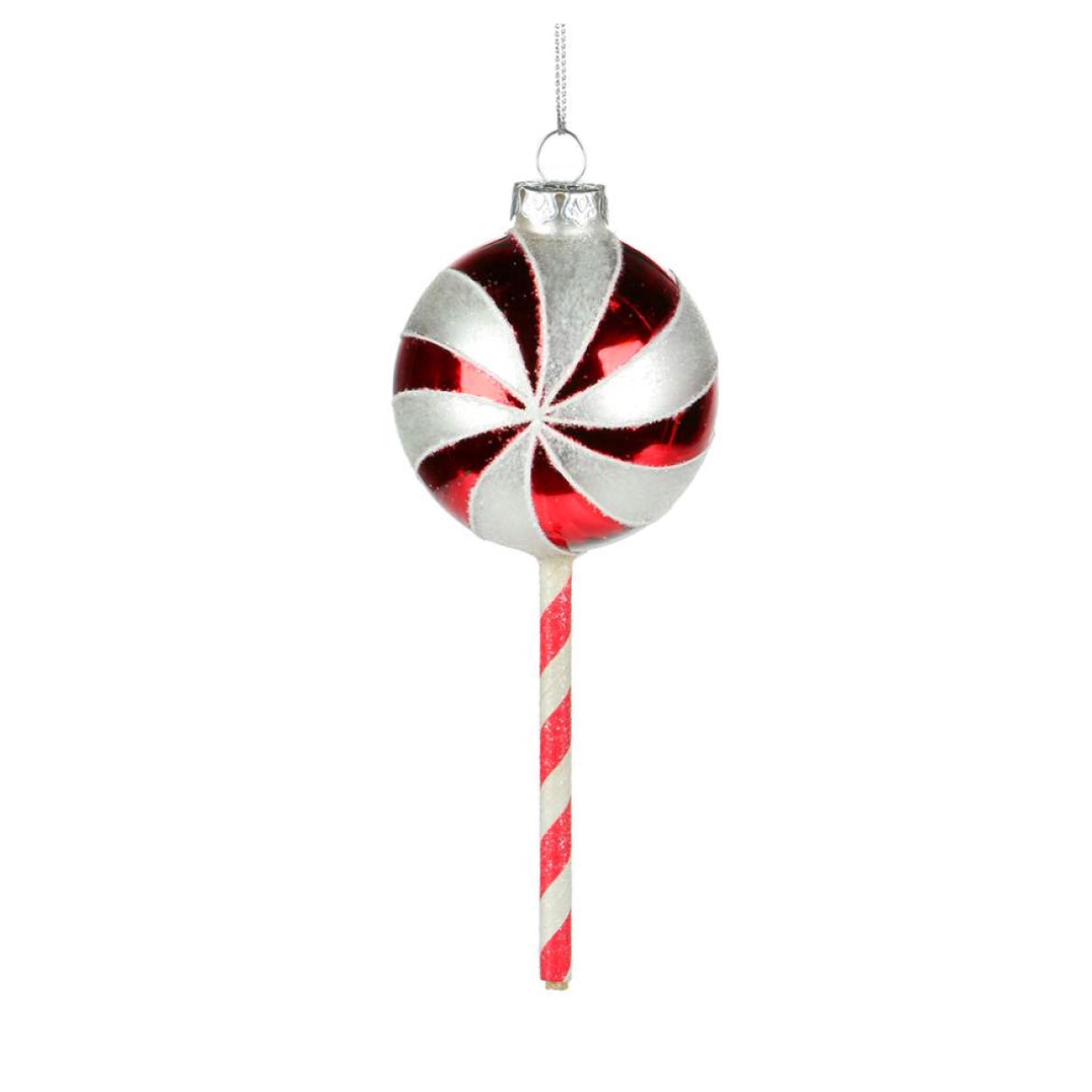 Red and White Stripe Glass Lollipop Ornament | Putti Christmas Decorations 