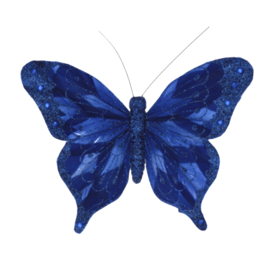 Blue Feather Butterfly with Clip | Putti Christmas Decorations Canada 