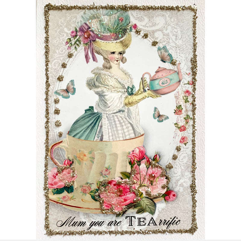 "Mum you are TEArrific" Hand Glittered Greeting Card