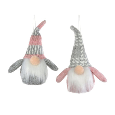 Pink and Grey Plush Gnome Hanging Ornament  | Putti Christmas Canada