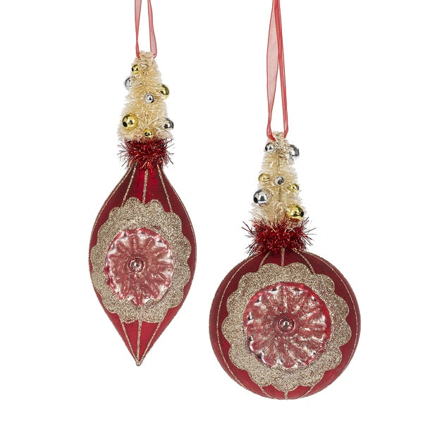 Red Witches Eye Ornament with Brush Tree