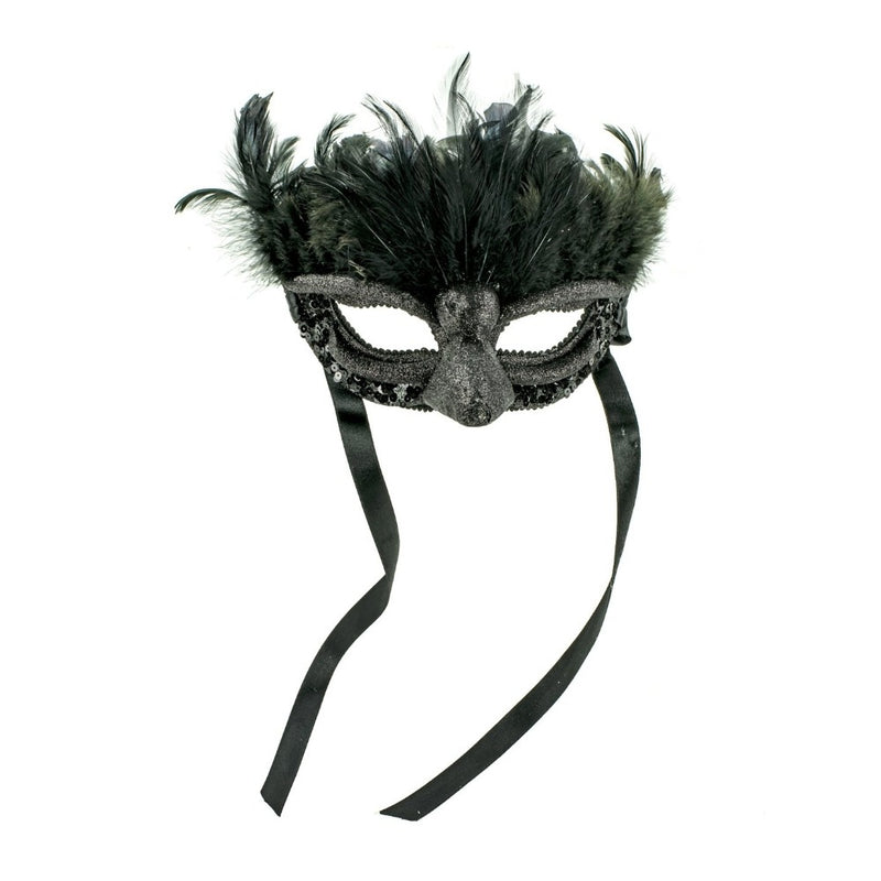 Black Feather Crow Mask with Glitter