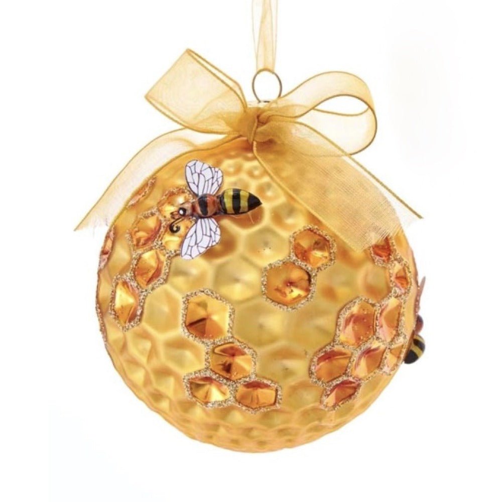 Kurt Adler Honeycomb Bee Glass Ball Ornament | Putti Christmas 