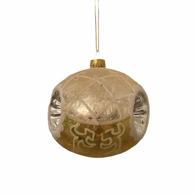 Gold with White Glitter Triple Reflector Glass Ball Ornament | Putti