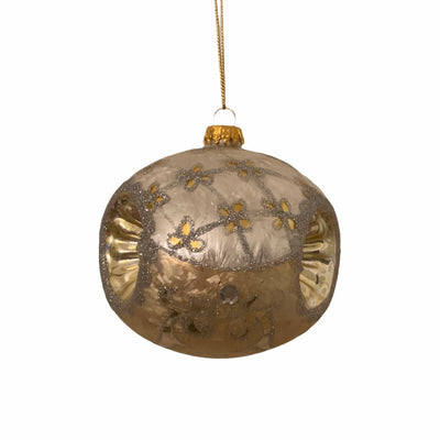 Yellow Gold with Silver Glitter Triple Reflector Glass Ball Ornament