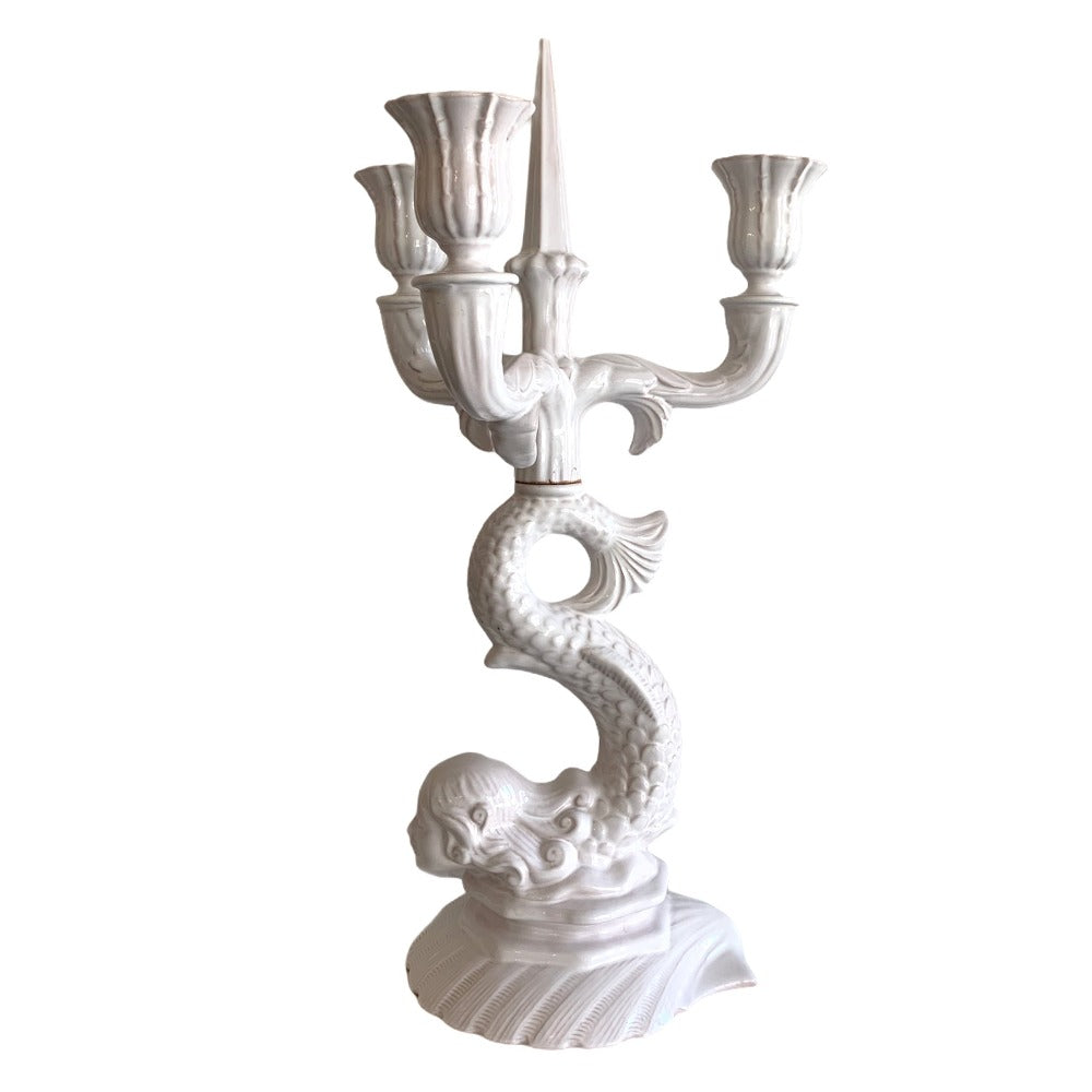 White French Faience Mermaid Candelabra | Putti Fine Furnishings 