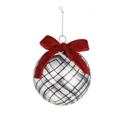 Black and White Plaid Glass Ball Ornament | Putti Christmas Canada