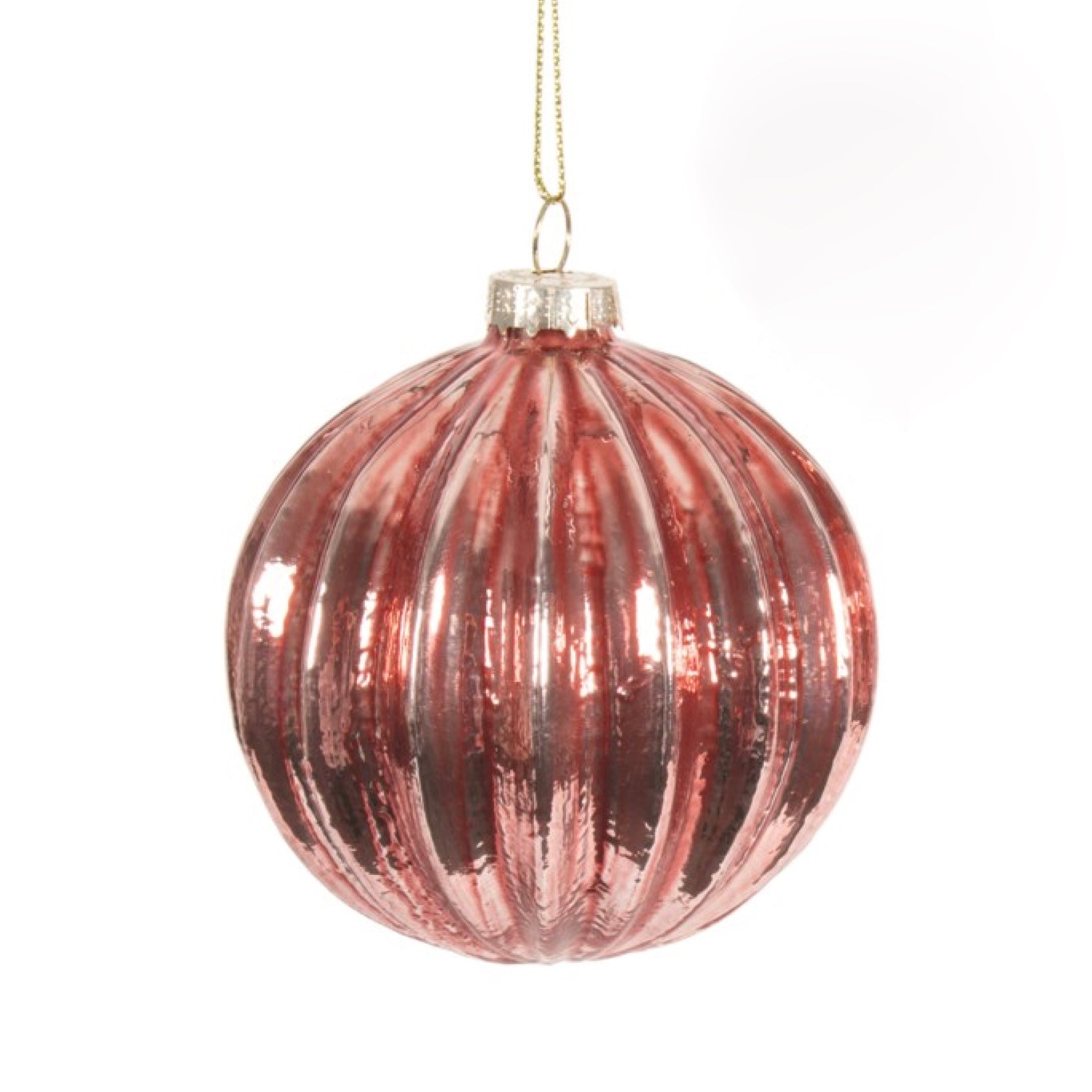 Blush Pink Ribbed Glass Ball Ornament