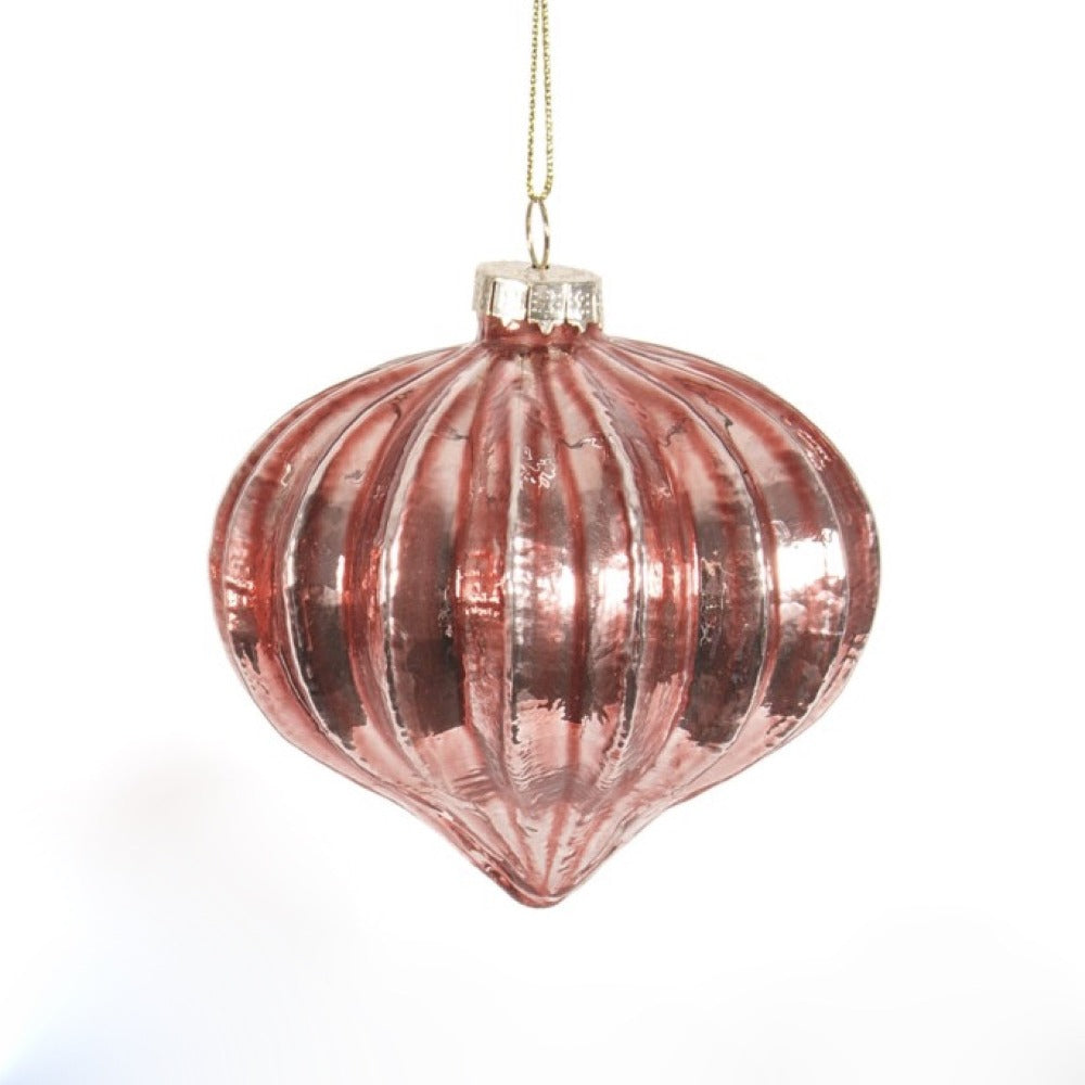 Blush Pink Ribbed Glass Onion Ornament | Putti Christmas 