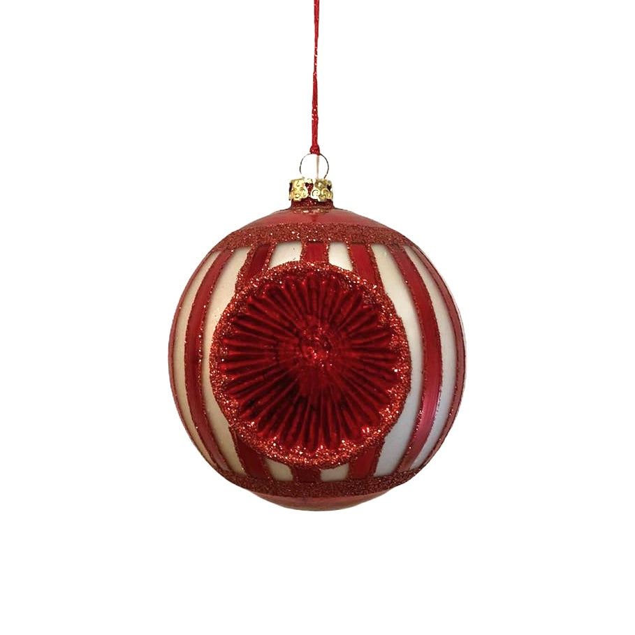Red Striped Glass Ornament | Putti Christmas Celebrations 