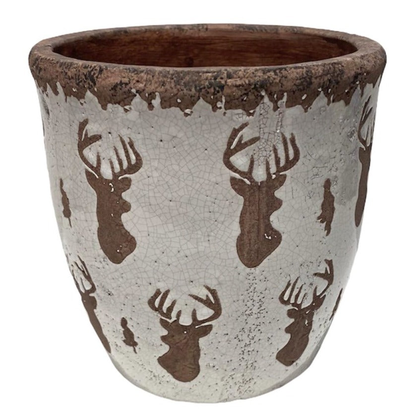 Mud Pie Deer Antler Terracotta Planter - Large | Putti Christmas 