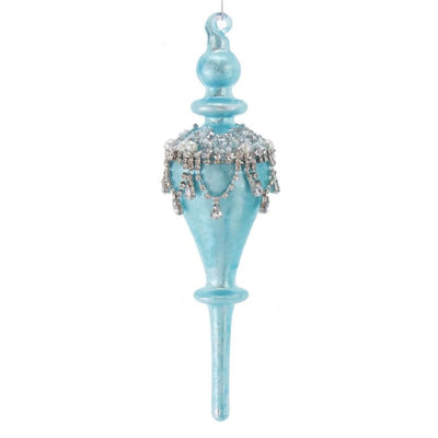 Kurt Adler Tiffany Blue Finial Ornament with Jewels