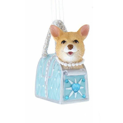 Kurt Adler Tiffany Blue Jeweled Purse with Corgi Ornament