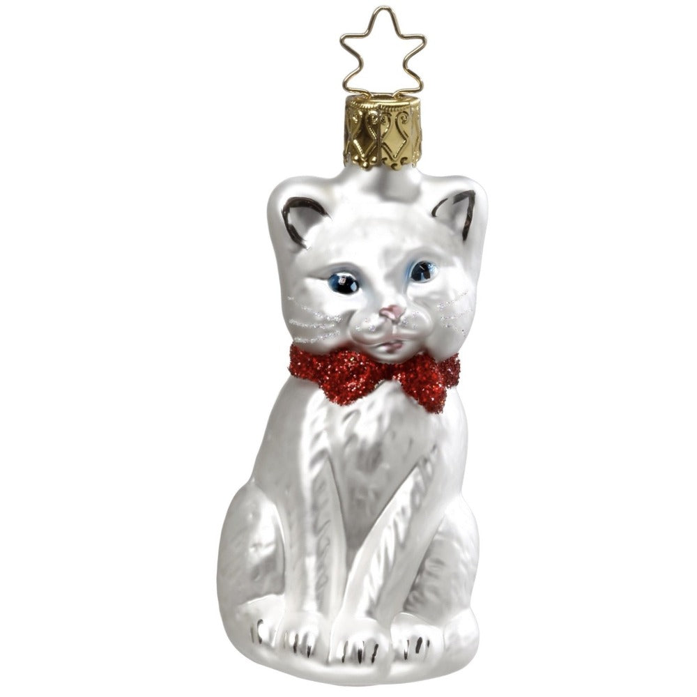 Inge Glas "Purr-fect" White Cat European Glass Ornament