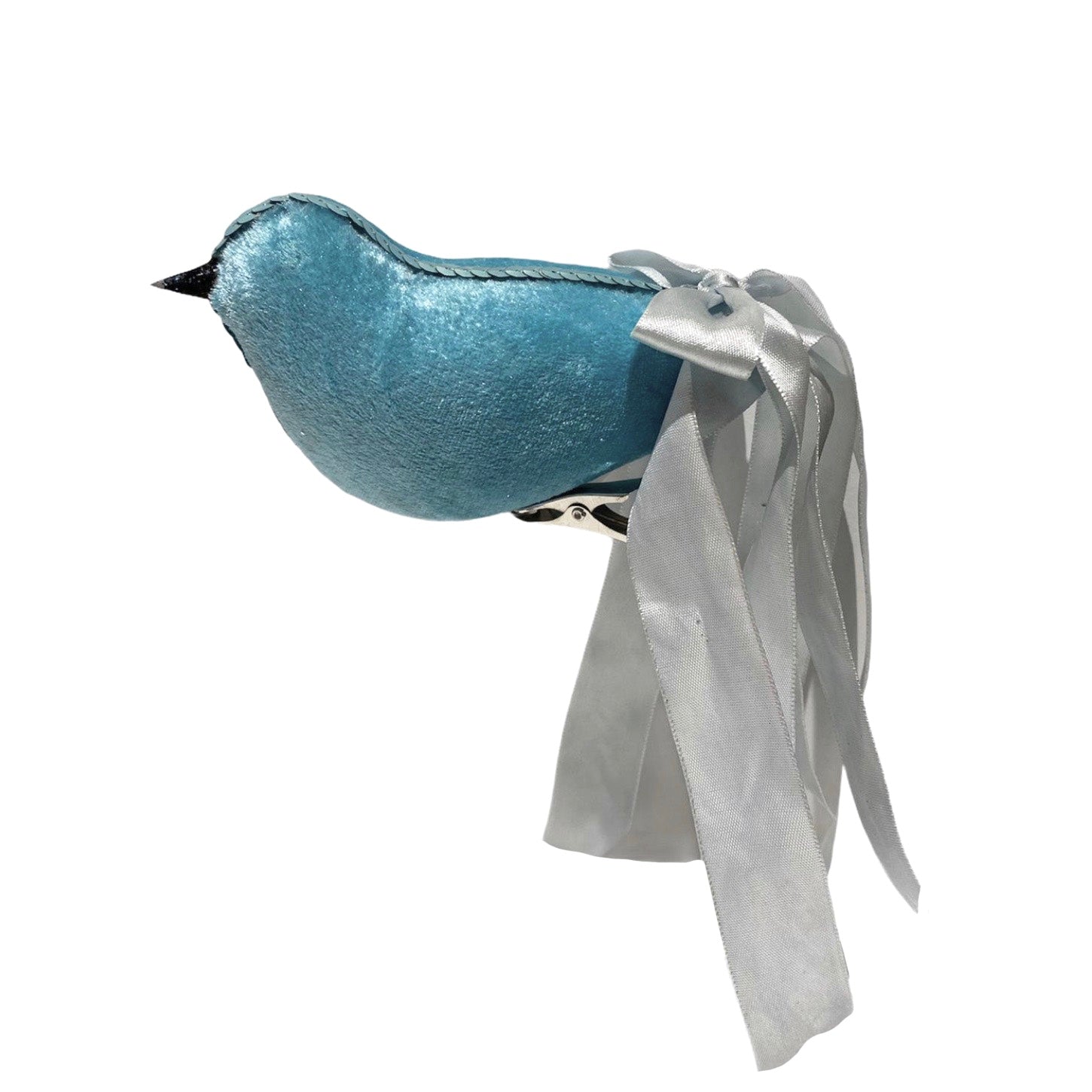 Aqua Blue Velvet Bird with Ribbon Tail
