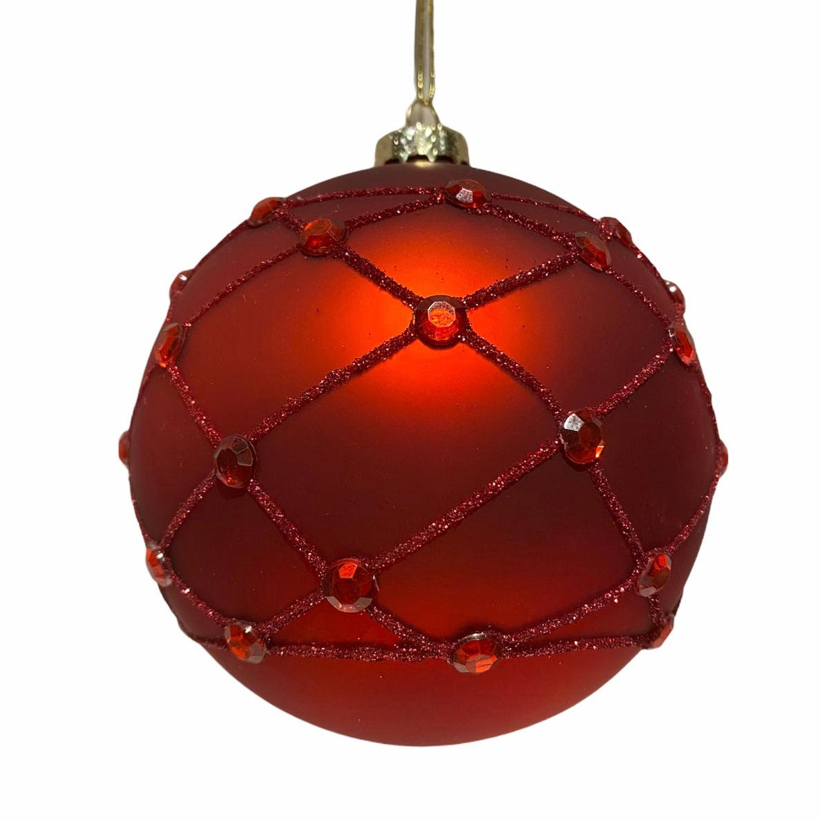 Red with Trellis and Jewels Glass Ball Ornament