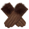 Fur Pom Pom Gloves - Brown