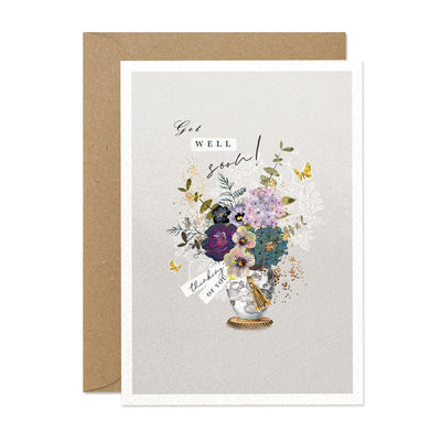 "Get Well Soon" Flower Vase Greeting Card