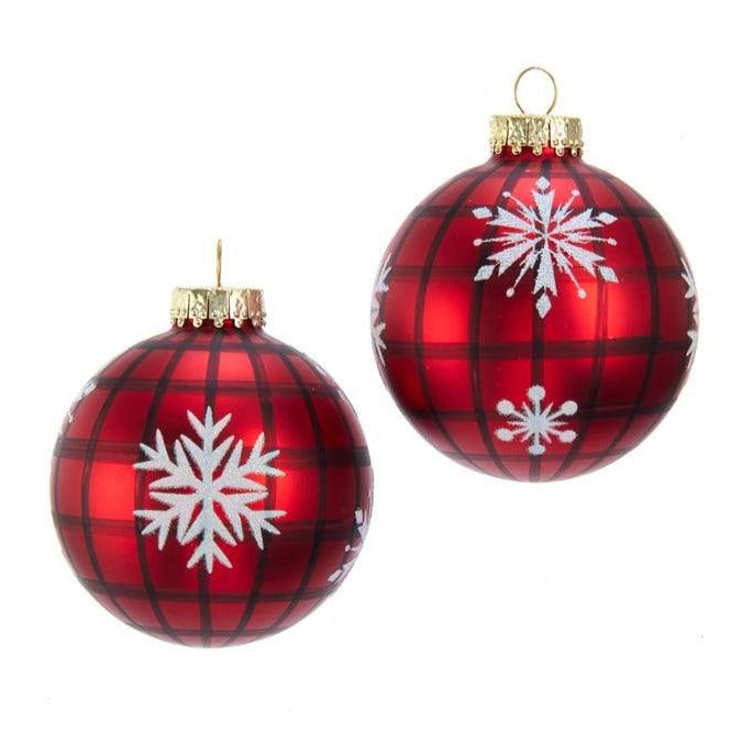 Kurt Adler Red Plaid with Snowflake Glass Ball Ornaments - 6-Piece Box Set | Putti 