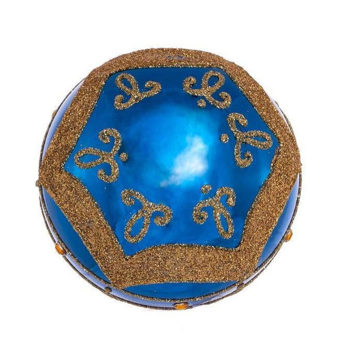 Kurt Adler Shiny Navy Blue with Gold Embellishments Glass Ball Ornaments | Putti 