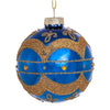 Kurt Adler Shiny Navy Blue with Gold Embellishments Glass Ball Ornaments | Putti