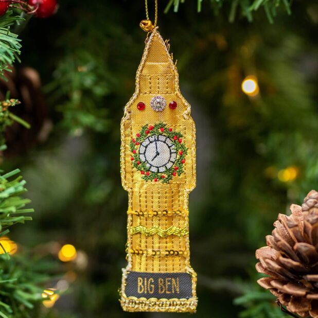 Big Ben with Wreath  Embroidery Ornament