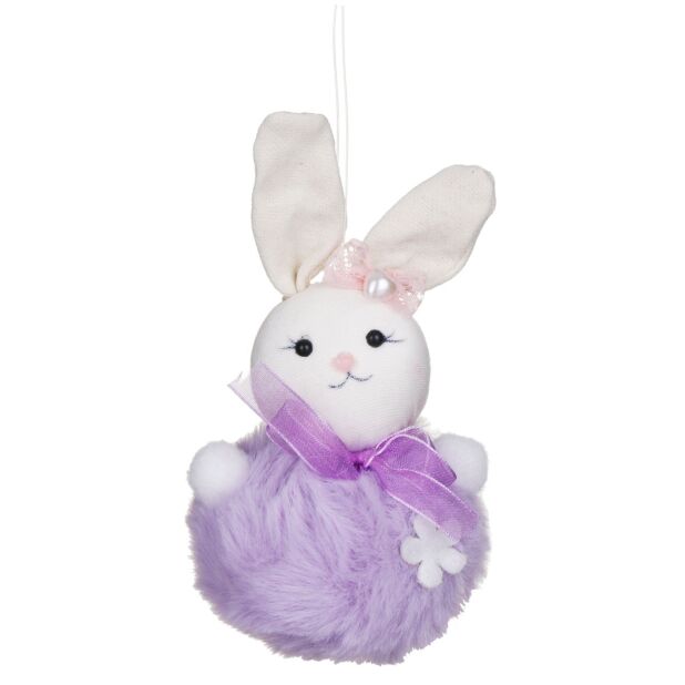 Pom Pom Bunny With Flower Ornament - Lilac