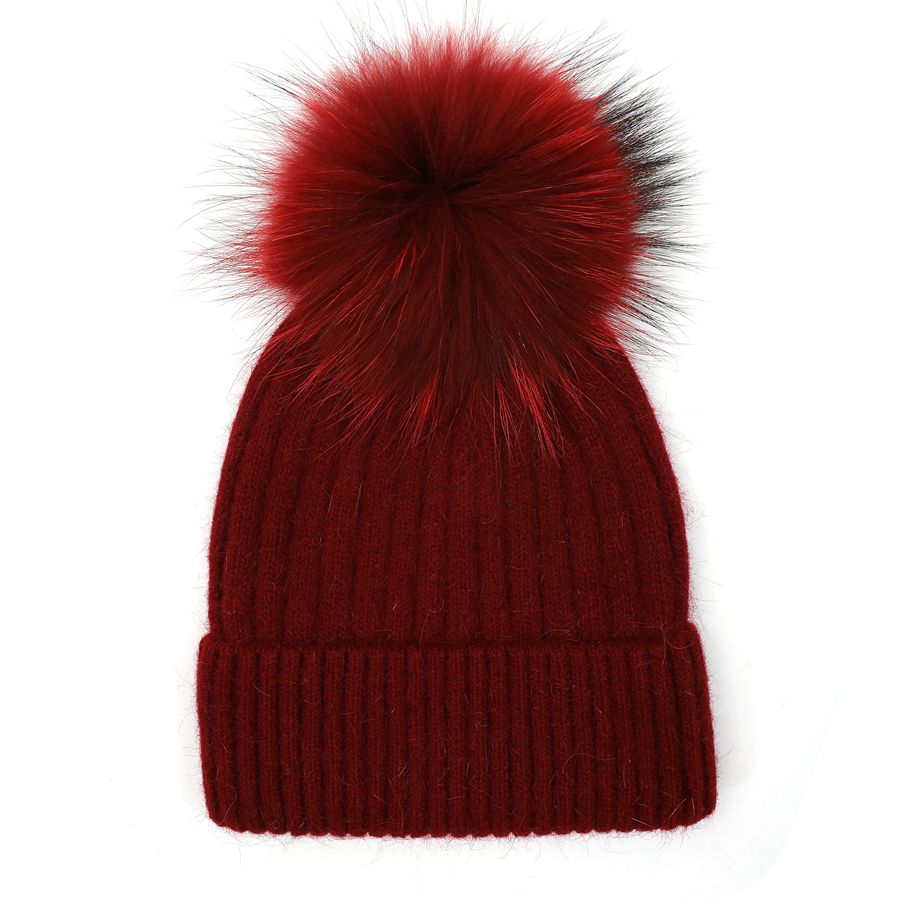 Ribbed Knit Fur Pom Pom Hat - Red | Putti Fine Fashions 