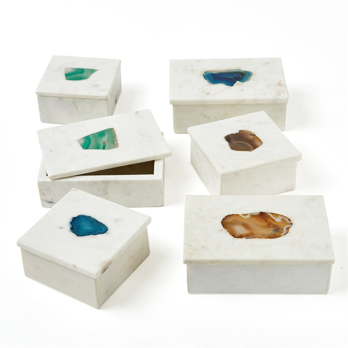  White Marble Boxes set with Agate, TH-Tozai Home, Putti Fine Furnishings