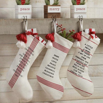 "Best Wishes" Red and White Cotton Stocking | Putti Christmas