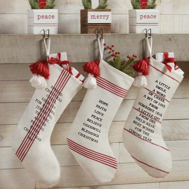 "Best Wishes" Red and White Cotton Stocking | Putti Christmas 