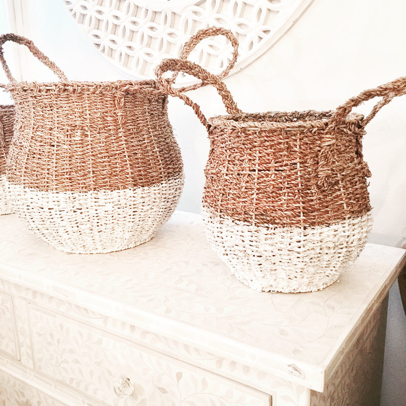  Two Tone White and Natural Tall Baskets, TAG-Design Home Associates, Putti Fine Furnishings