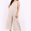 Sleeveless Linen Wide Leg Dungaree - Beige