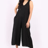 Sleeveless Linen Wide Leg Dungaree - Black