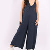 Sleeveless Linen Wide Leg Dungaree - Navy