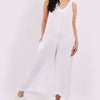 Sleeveless Linen Wide Leg Dungaree - White