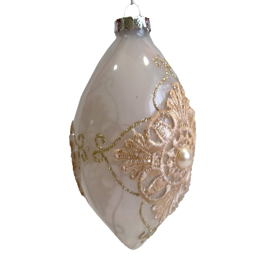  Blush Milk Glass Lace Double Point Ornament, FDF-Fil de Fer Enterprises, Putti Fine Furnishings