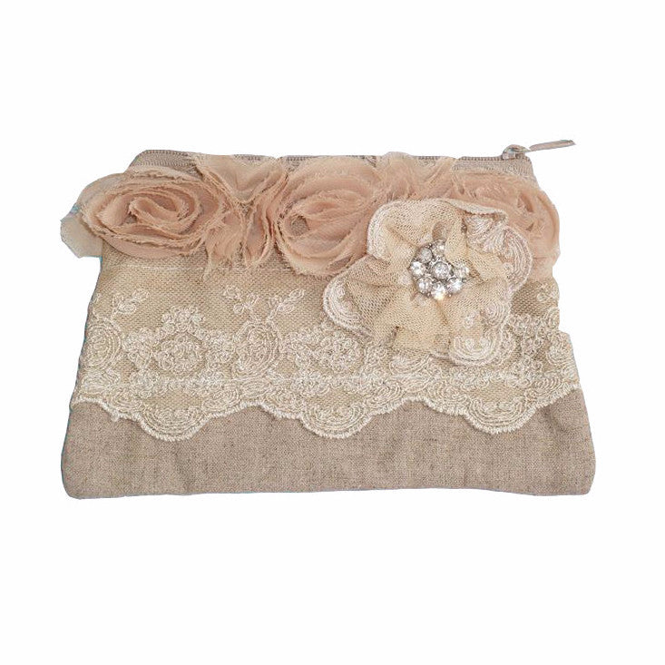  Miss Rose Sister Violet Linen & Lace Zippered Bag, MRSV-Miss Rose Sister Violet, Putti Fine Furnishings